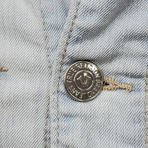 True Religion Jacket Men Denim Jacket M Blue Light Wash Jimmy Trucker Streetwear - Picture 2 of 13